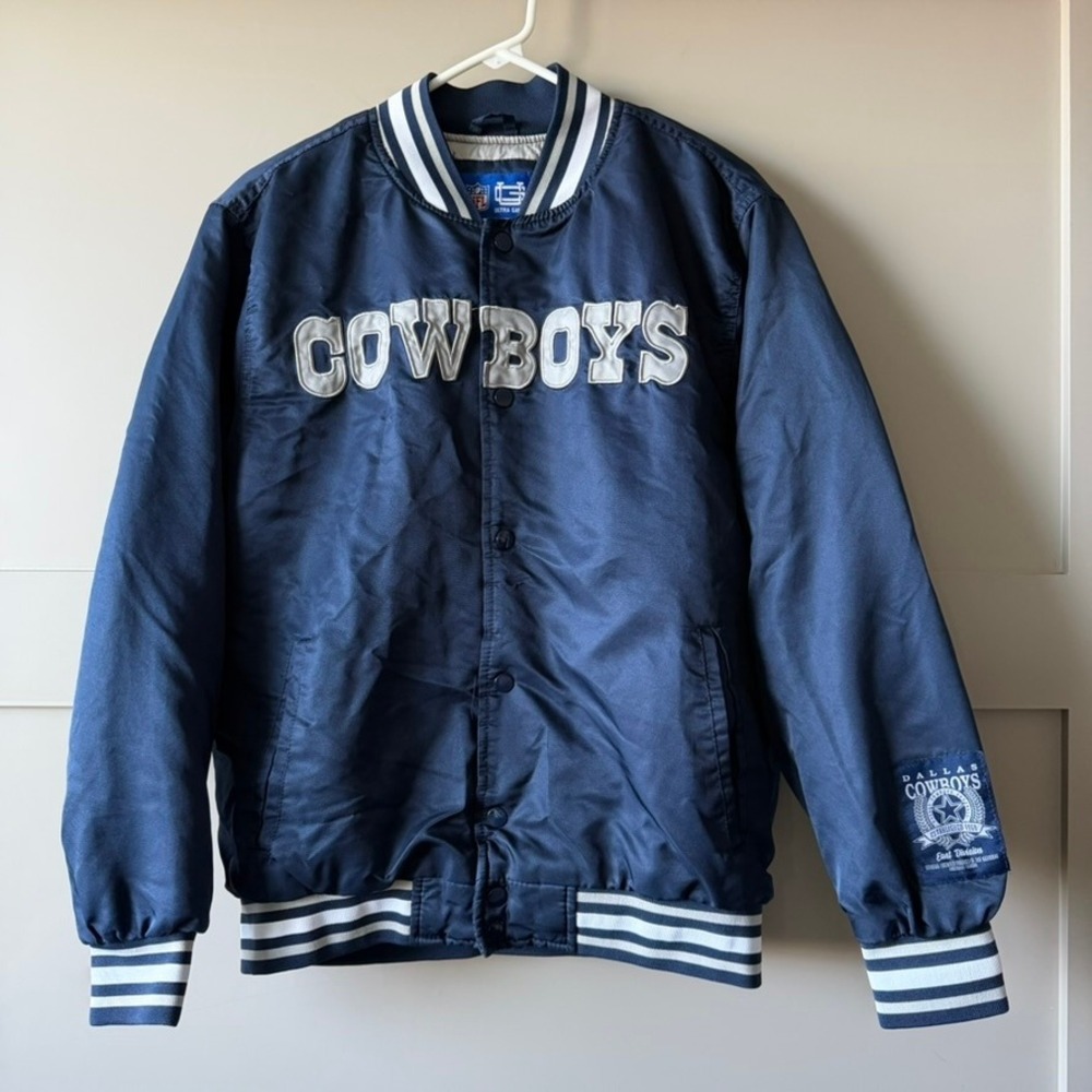 Dallas Cowboys Jacket Mens Medium Navy Satin Bomber Varsity NFL Ultra Game